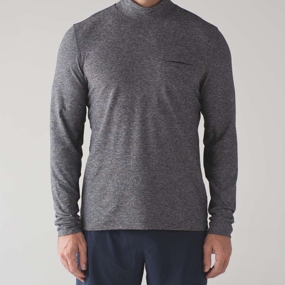 Lululemon Surge High Neck Long Sleeve in Heathered Black